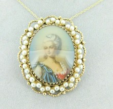 14k Yellow Gold Pendant with Hand Painted Portrait and Pearls (#J1896) - £853.05 GBP