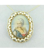 14k Yellow Gold Pendant with Hand Painted Portrait and Pearls (#J1896) - £866.54 GBP