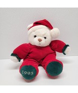 Vintage Christmas White Teddy Bear Plush Red Pajamas &amp; Rattle Hat 1995 - $49.40