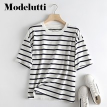Modelutti 2022 Summer New Fashion Loose Cotton Round Neck Short Sleeve  T-shirt  - £107.84 GBP
