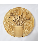 Acrylic Lucite TRIVET VTG California Colorflo Wood Utensils Straw Label - $404.81 MXN