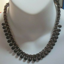 Vintage signed T Gun Metal Hematite Black Glass Bead Chain Link Necklace - £27.25 GBP
