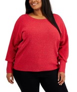 MSRP $80 Alfani Plus Size Striped Lurex Sweater Red Size 2X - $718.14 MXN