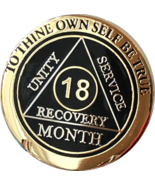 18 Month AA Medallion Elegant Black Gold &amp; Silver Plated Sobriety Chip C... - £12.85 GBP