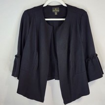 Worthington Womens Black Open Front Flutter  3/4 Sleeve Jacket Size 1X - £14.23 GBP