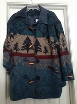 KATY D KATHRYN DEENE Blanket Coat Toggle Wool Blend Ski Print Women&#39;s 14/16 - £31.03 GBP