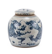 Blue &amp; White Vintage Ming Jar Dragon Motif - Small - £143.21 GBP