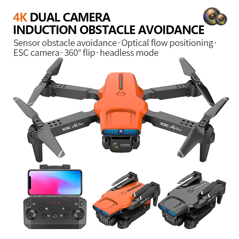 A6 Pro Drone 4k HD Wide-Angle Dual Camera 1080P WIFI Visual Positioning Heig - £85.92 GBP