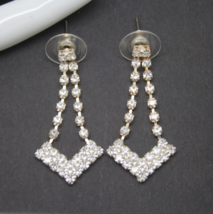 Stunning Vintage Silver Rhinestone Crystal Tassel Drop EARRINGS Jewellery - £7.92 GBP