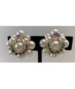 Vintage White Pearl Rhinestone Gold Flower 1 in Clip On Earrings - €11,09 EUR