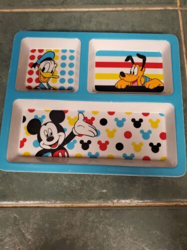 Disney by Jumping Beans 3 Compartment Child&#39;s Tray Plate Rubber Feet Mic... - $8.56