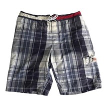 Tommy Hilfiger Mens Swim Shorts Adult Size Medium Blue Plaid Lining Pockets - £16.09 GBP