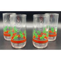 Set 4 Libbey Holly &amp; Berry Christmas Tumblers Glasses 16oz christmas hol... - £15.11 GBP