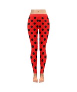 Women&#39;s Red Black Polkadot Lady Bug Pattern All Over Low Rise Legging - $44.81 CAD