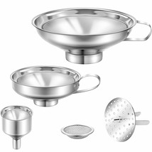 5 Pieces Stainless Steel Funnels Set Canning Funnel Fine Mesh Strainer M... - £24.29 GBP