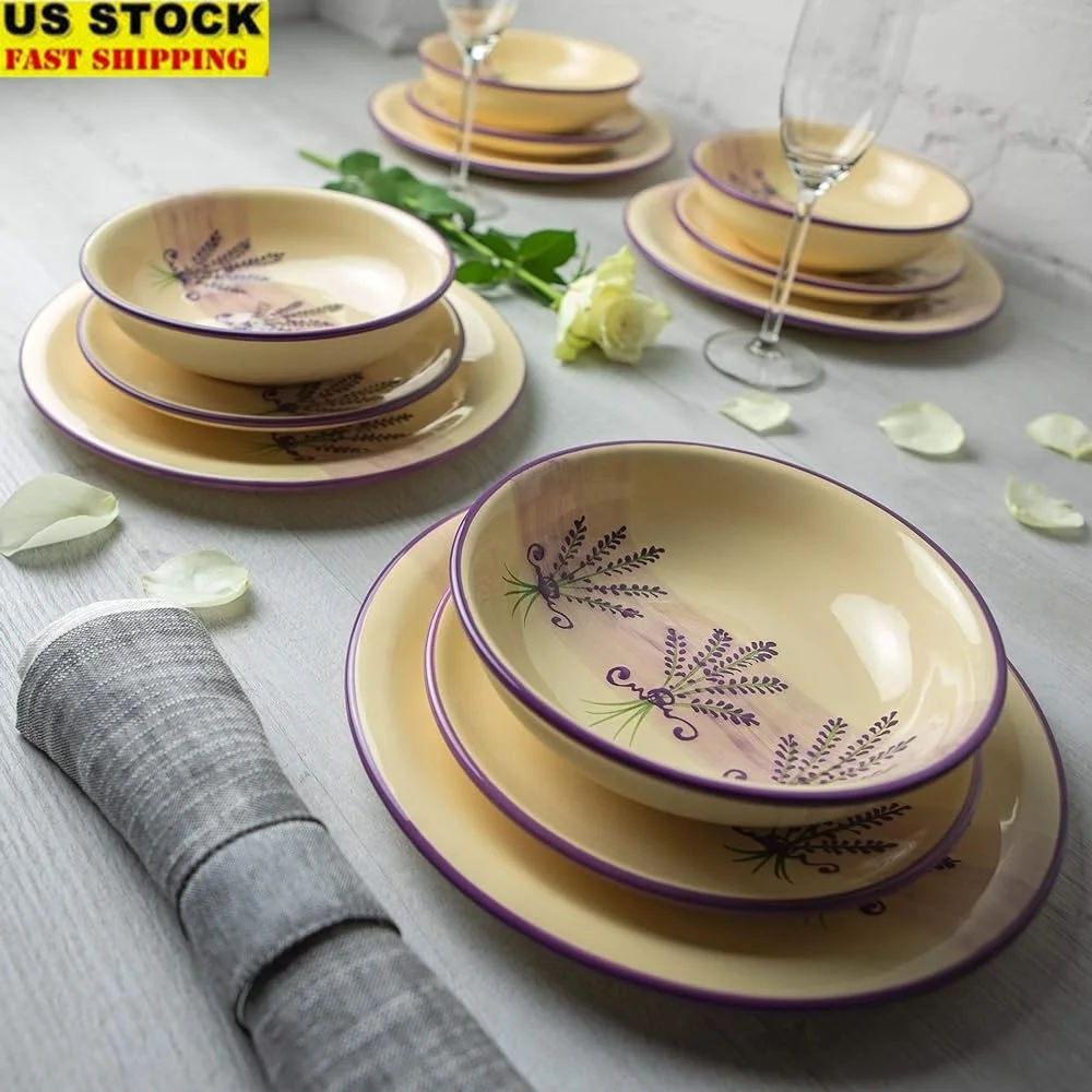 Handmade Ceramic Dinnerware Set 12 Pieces Pottery Tableware Service Floral - $796.85 CAD