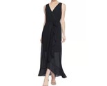 S.L. Fashions Sleeveless Chiffon V-Neck Wrap Dress Black Cascade Ruffle ... - £37.36 GBP