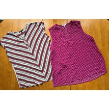 Bundle 2 Relaxed Fit Blouse Pink Cream Red Zip Casual Top V Neck, Size XL - $180.84 MXN