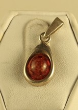 Vintage Sterling Signed G QD 925 Baltic Amber Stone Cabochon Pear Shaped Pendant - £37.39 GBP