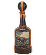 Vintage Leather Covered Bottle Bar Decanter Brown w/ Cap-Lion Hooks-Hunt... - £54.86 GBP
