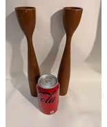 Vintage MCM 2 Teak Wood Tulip Candlestick Candle Holders Denmark 11.5 In... - $48.50