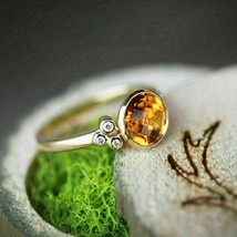 2.00 Ct Round Simulated Citrine 14k Yellow Gold Plated Engagement Solitaire Ring - £64.24 GBP