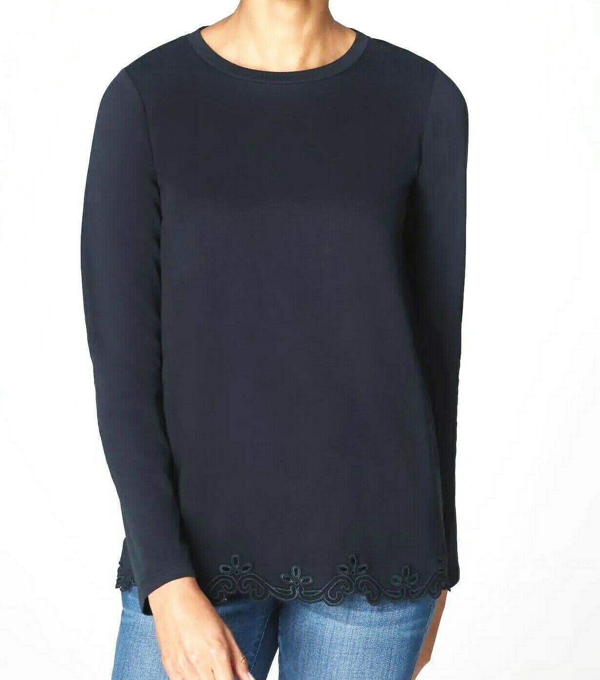 J Jill Top L Navy Blue Pullover Shirt NEW Embroidered Hem Relax MayFit X... - $69.00
