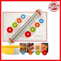 Adjustable Rolling Pin &amp; Silicone Baking Mat Set for Perfect Pastry Results - $714.33 MXN