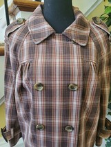 Liz Claiborne Brown Plaid Woven Double-Breasted Crop 3/4 Sleeve Jacket  ... - $26.99
