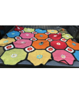 Vtg Afghan Crochet Blanket Granny Large Hexagon Squares 60-70s CUTTER or... - £15.67 GBP