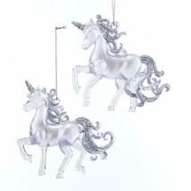 KURT ADLER SET OF 2 CLEAR ACRYLIC SILVER GLITTERED UNICORN CHRISTMAS ORN... - £8.13 GBP