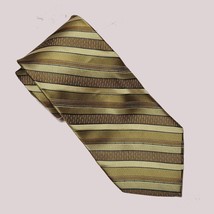 Nicole Miller New York Men Dress Silk Tie Gold Brown Stripes 61&quot; long 4&quot; wide - £14.49 GBP
