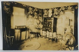 Rppc View of room Spinning Wheel Furniture Wall Paper Bust c1910 Postcard M13 - $10.99