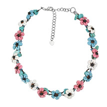 Pastel Colored Flower Garden Genuine Leather Choker Necklace - £17.56 GBP