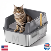 Stainless Steel Litter Box with Lid: Metal Cat Litter Box for Small Cats... - $55.00