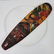 Vintage Tribal Mask ART Wood Handcrafted Hand Painted Wall Mount 23x6 Inch - $52.93