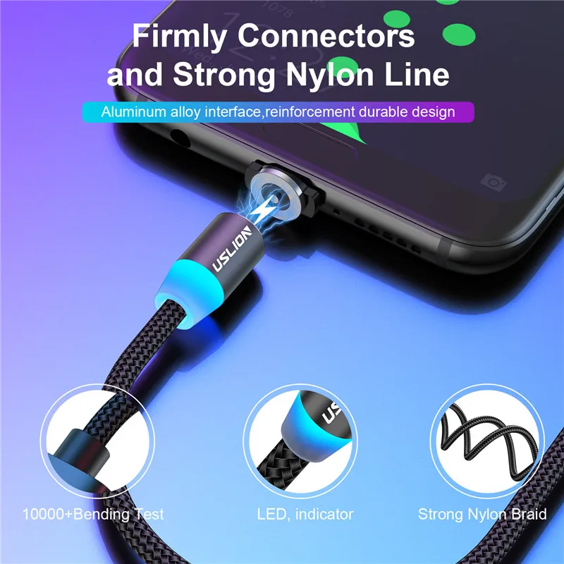 Play Uslion Magnetic Usb Cable For A 12 11 A A Type C Cable Led Fast Charging Da - £23.12 GBP
