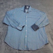 Thomas Dean Shirt Men Large Blue Long Sleeve Button Up Casual Striped Cotton - £13.95 GBP