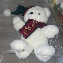 Season&#39;s Greetings Red Christmas Scarf 2001 White Teddy Bear Plush 17&quot; - £3.15 GBP