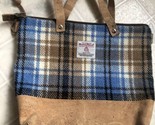 Harris Tweed 100% Pure Wool Scotland Blue Tan Plaid  Wool Handbag Zip Cl... - £66.99 GBP