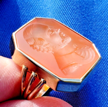 Antique Intaglio Carved Carnelion Deco Ring Victorian Noble 14k Gold Size 8.5 - $4,972.97 CAD