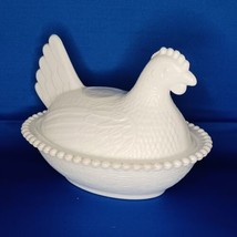 Vintage Milk White Chicken Hen On Dish Covered Candy Dish Has Staining S... - £18.37 GBP