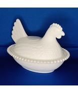 Vintage Milk White Chicken Hen On Dish Covered Candy Dish Has Staining S... - £18.37 GBP