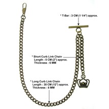 Albert Pocket Bronze Pocket Watch Chain for Men with Crown Design Fob T Bar AC28 - £10.04 GBP+