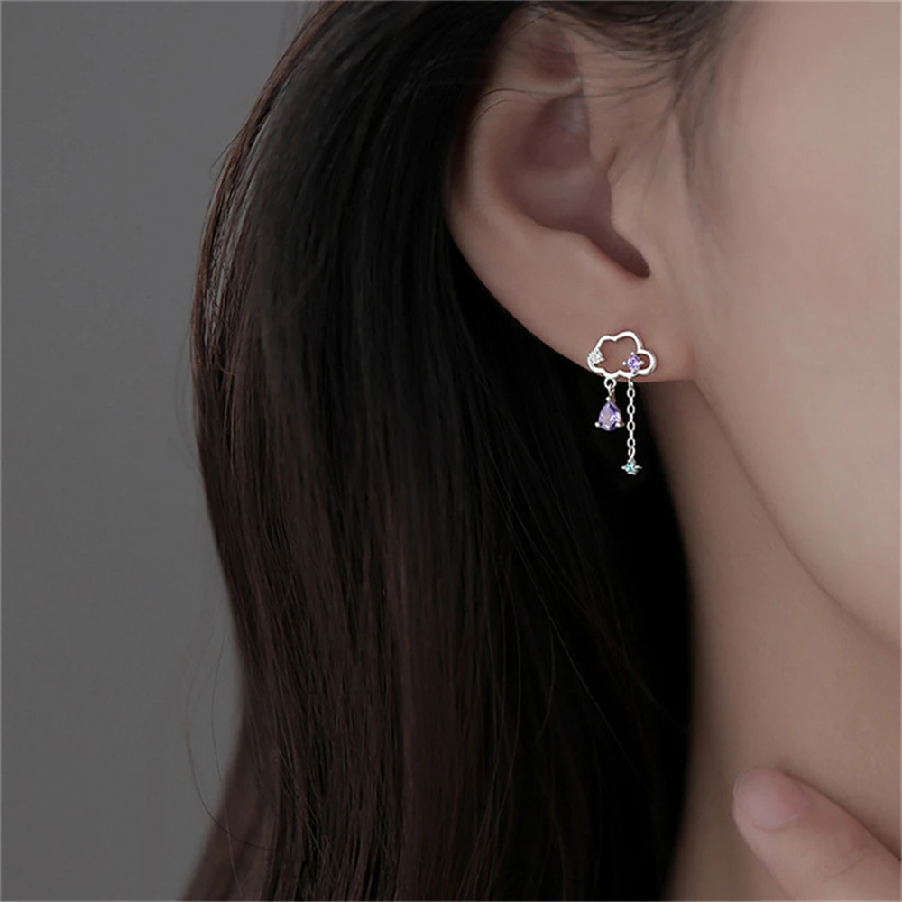Play 2022 New Fashion Cute Asymmetric Cloud Rain Earrings For Women Korean Cryst - £22.91 GBP