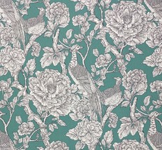 Duralee Tweedbank Aqua Gray Large Bird Floral Multiuse Linen Fabric By Yard 54&quot;W - £11.18 GBP
