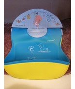 Silicone Baby Bib Waterproof 2 pc Yellow &amp; Blue Soft Safe Adjustable 9&quot; ... - £8.97 GBP