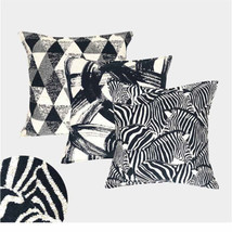 Chenille Fabric Geometric Black White Throw Pillow Covers Sofa Bed Cushion Cover - £15.41 GBP