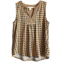 Faith and Joy Gold and Navy Patterned Top - Sz Small - £8.18 GBP