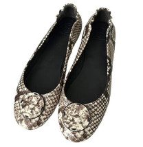 NEW Tory Burch Minnie Travel Logo Ballet Flats Warm Roccia Snake Size 9 NWOB - £129.02 GBP